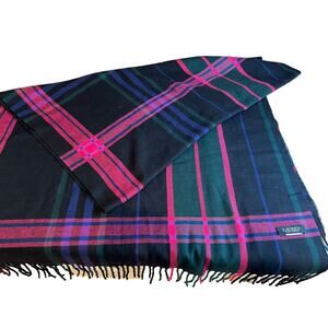Ralph Lauren Tartan Plaid Fringe Wrap Shawl Blanket Scarf